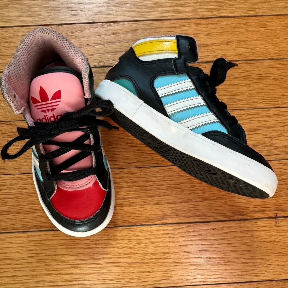 adidas Originals Vintage Inspired Hardcourt Hi Girls Toddler Leather Sneakers 9K - Picture 4 of 16